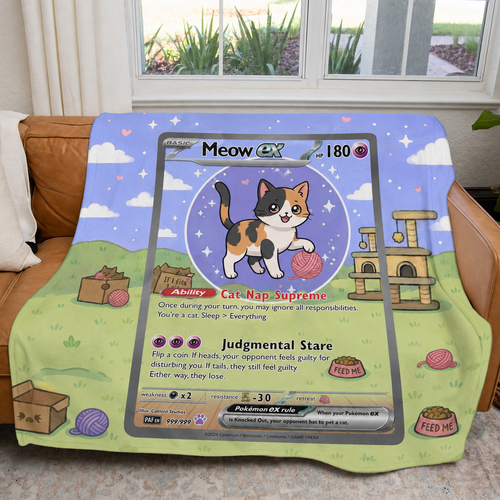 Personalized Pet Dog Cat Trading Card Extended Art Fleece Blanket – Custom Photo, Name & Detail