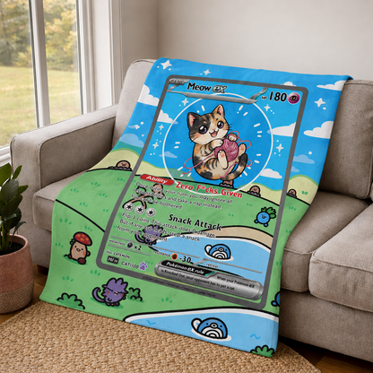 Personalized Pet Dog Cat Trading Card Extended Art Fleece Blanket – Custom Photo, Name & Details