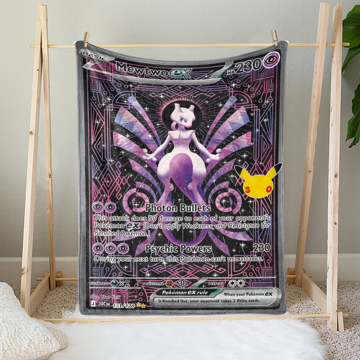 PKM 151/128 Mewtwo Ex 30th Celebration Fleece Blanket