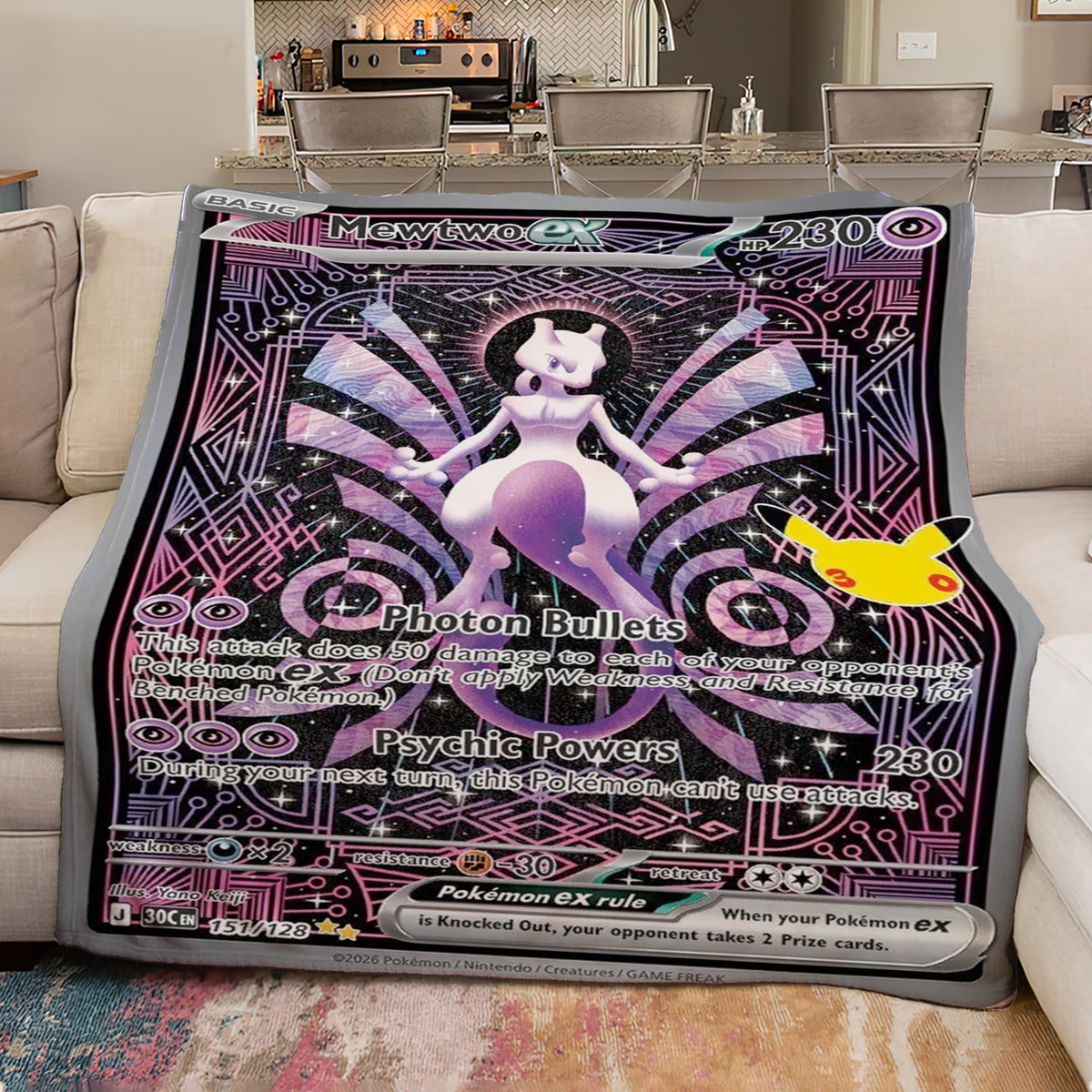 PKM 151/128 Mewtwo Ex 30th Celebration Fleece Blanket