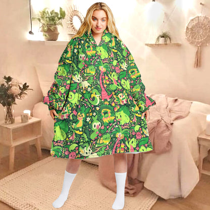 Anime PKM Grass Seamless Pattern Custom Blanket Hoodie