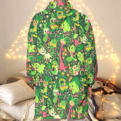 Anime PKM Grass Seamless Pattern Custom Blanket Hoodie