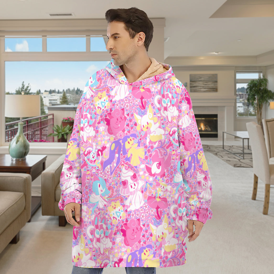 Anime PKM Fairy Seamless Pattern Custom Blanket Hoodie