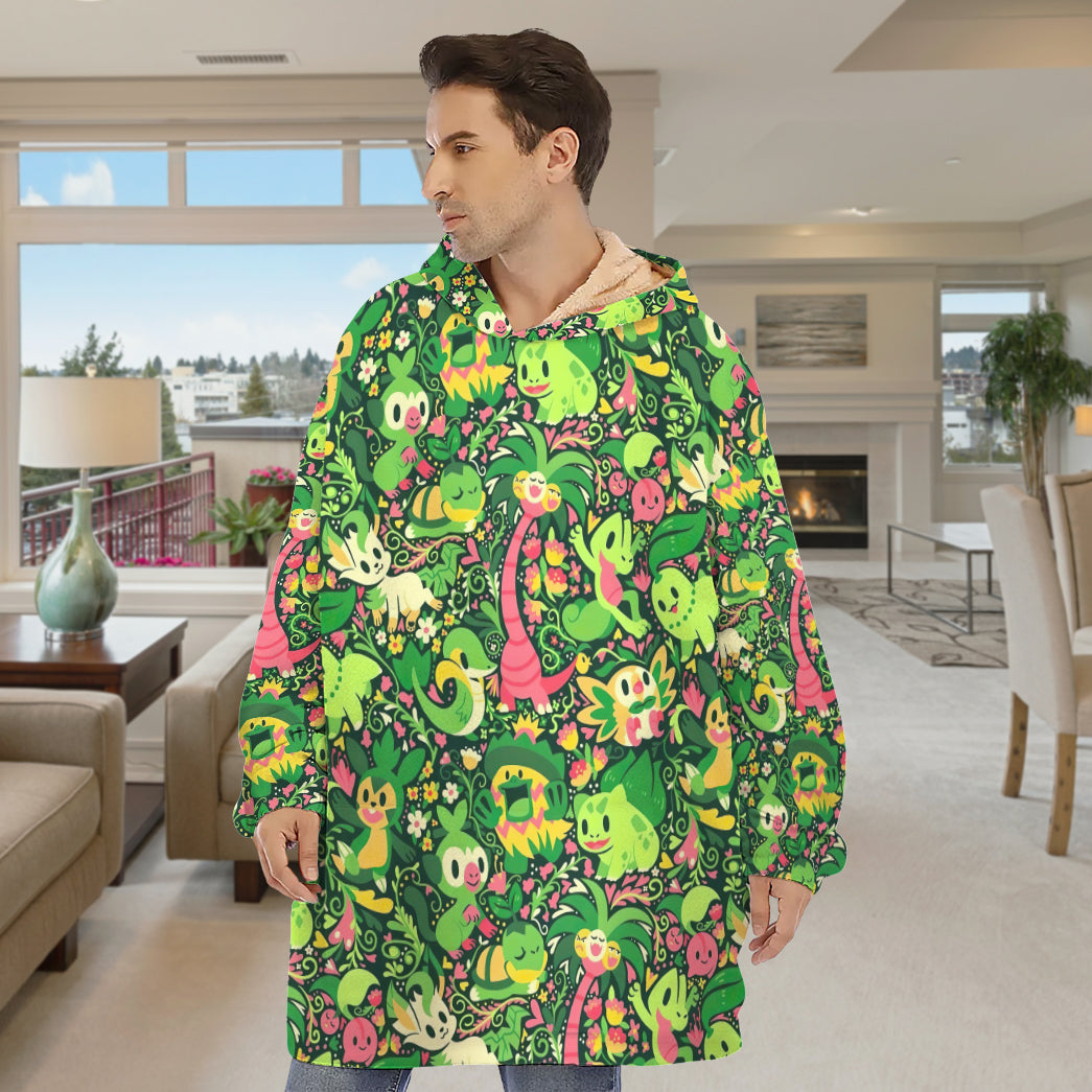 Anime PKM Grass Seamless Pattern Custom Blanket Hoodie