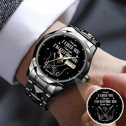 Personalized Couple Watch Set – Custom Names & Year – “I Liked You, I’m Keeping You” Romantic Gift for Couples