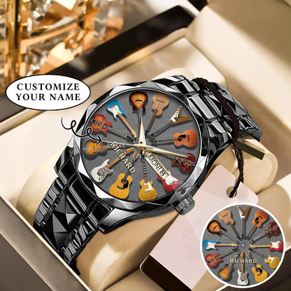 Personalized Guitar Lover Watch – Custom Name Timepiece with 12 Guitar Designs | Perfect Gift for Musicians & Music Fans