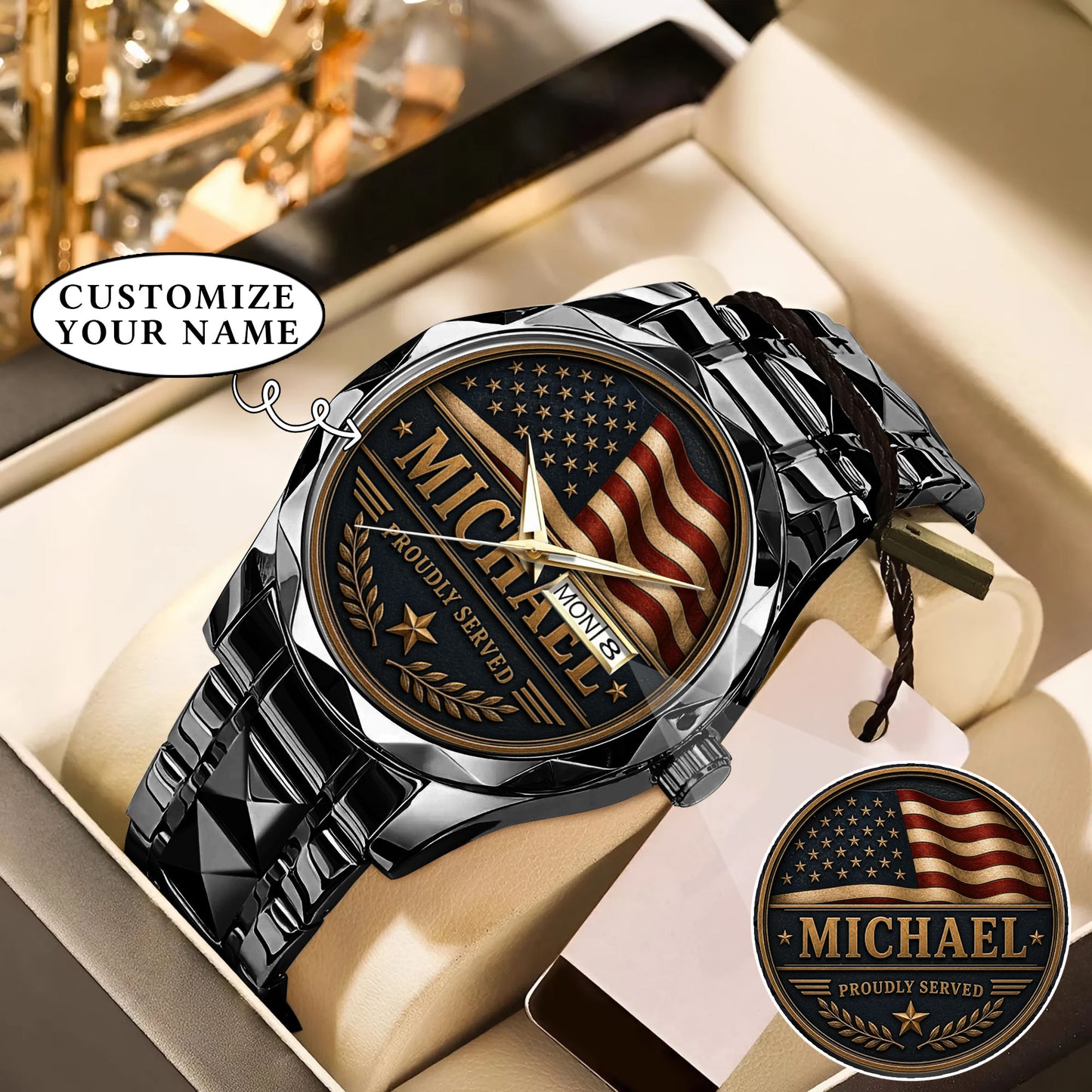 Personalized Proudly Served USA Anniversary Steel Stainless Watch
