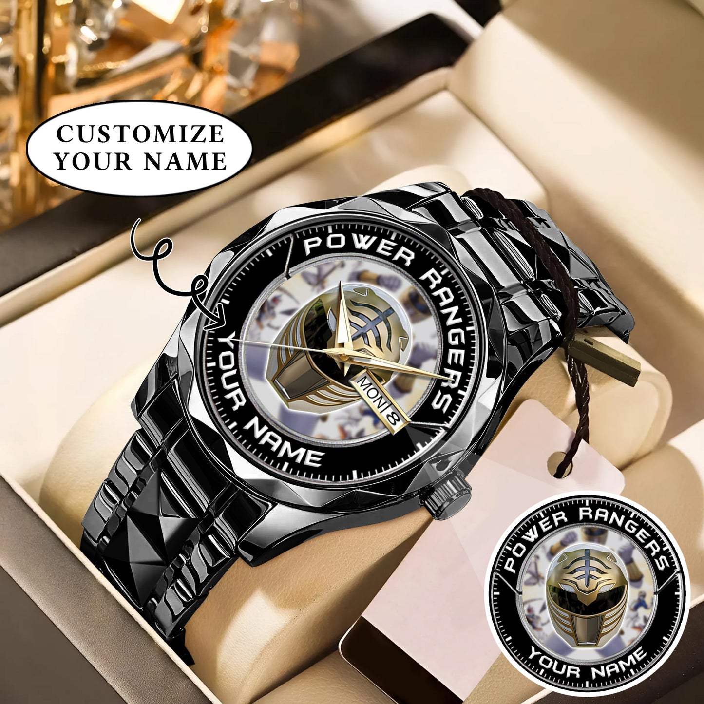 Mighty Morphin Power Rangers White Ranger Helmet Custom Name Watch