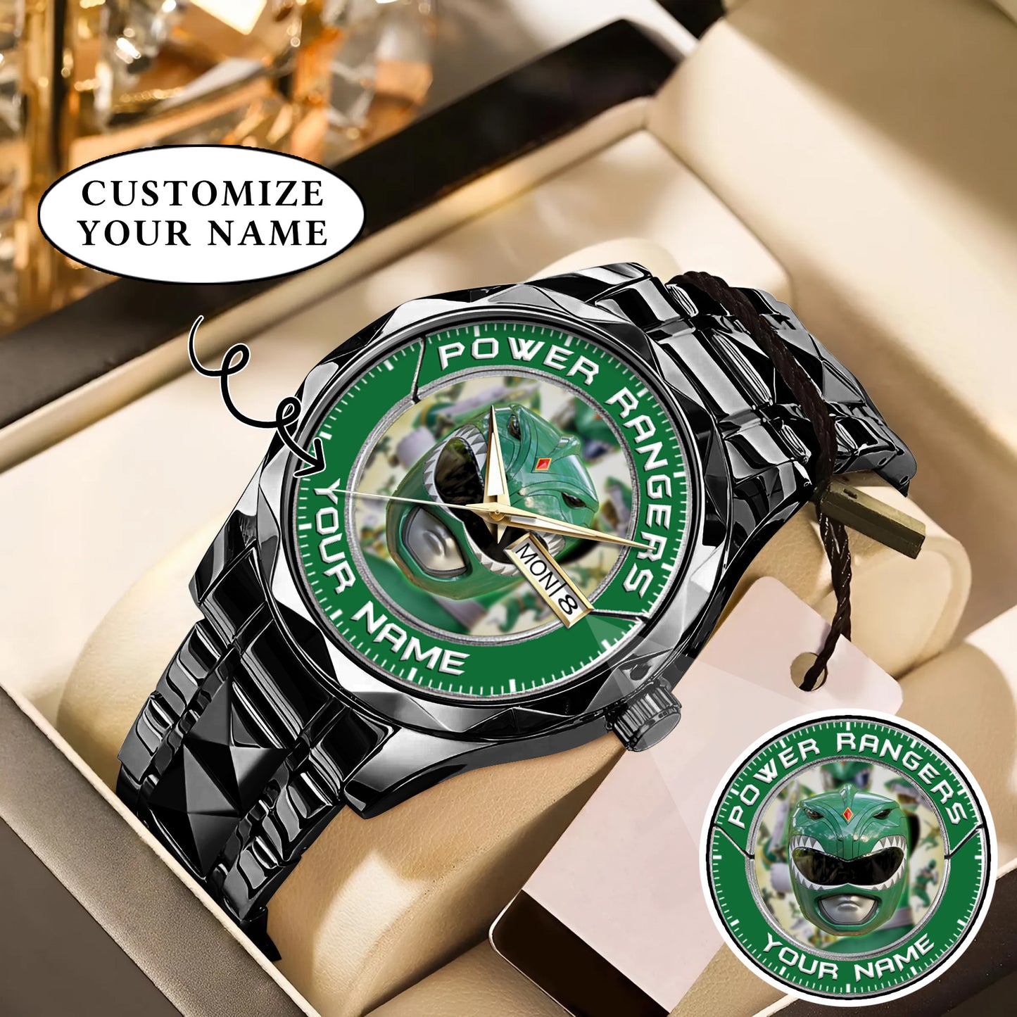 Mighty Morphin Power Rangers Green Ranger Helmet Custom Name Watch