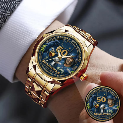 Seattle Seahawks 50th Anniversary Stainless Steel Watch