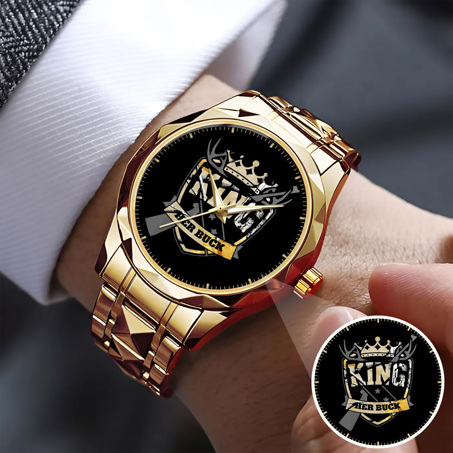 King & Queen Couple Watch Set – “Her Buck & His Doe” Matching Crown Watches – Romantic Gift for Couples