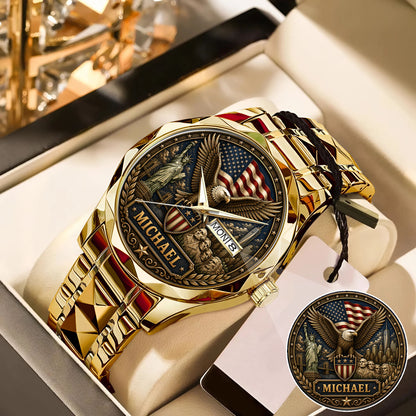 Personalized Eagle USA Flag Anniversary Steel Stainless Watch