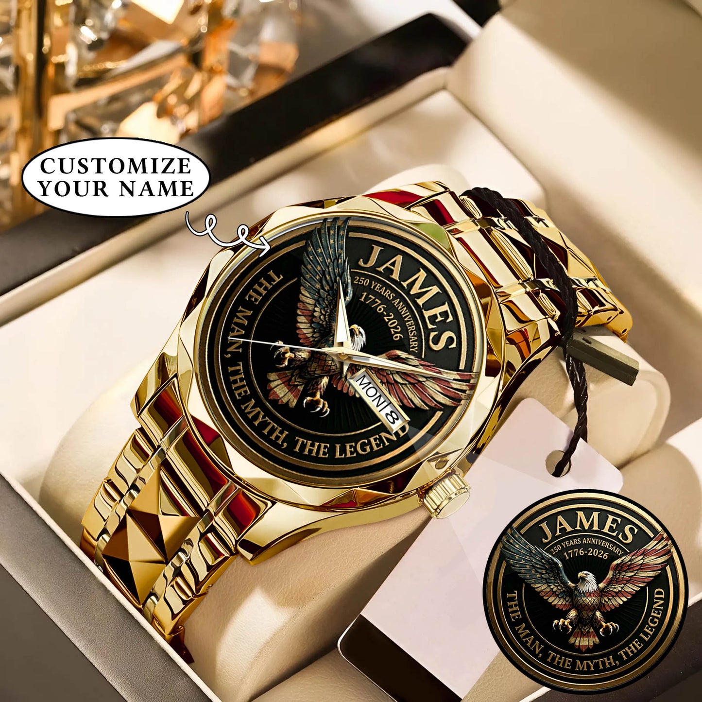 Personalized 250 Years Anniversary Eagle The Man The Myth The Legend Watch