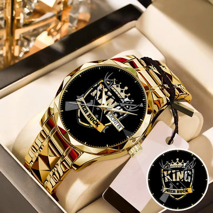 King & Queen Couple Watch Set – “Her Buck & His Doe” Matching Crown Watches – Romantic Gift for Couples
