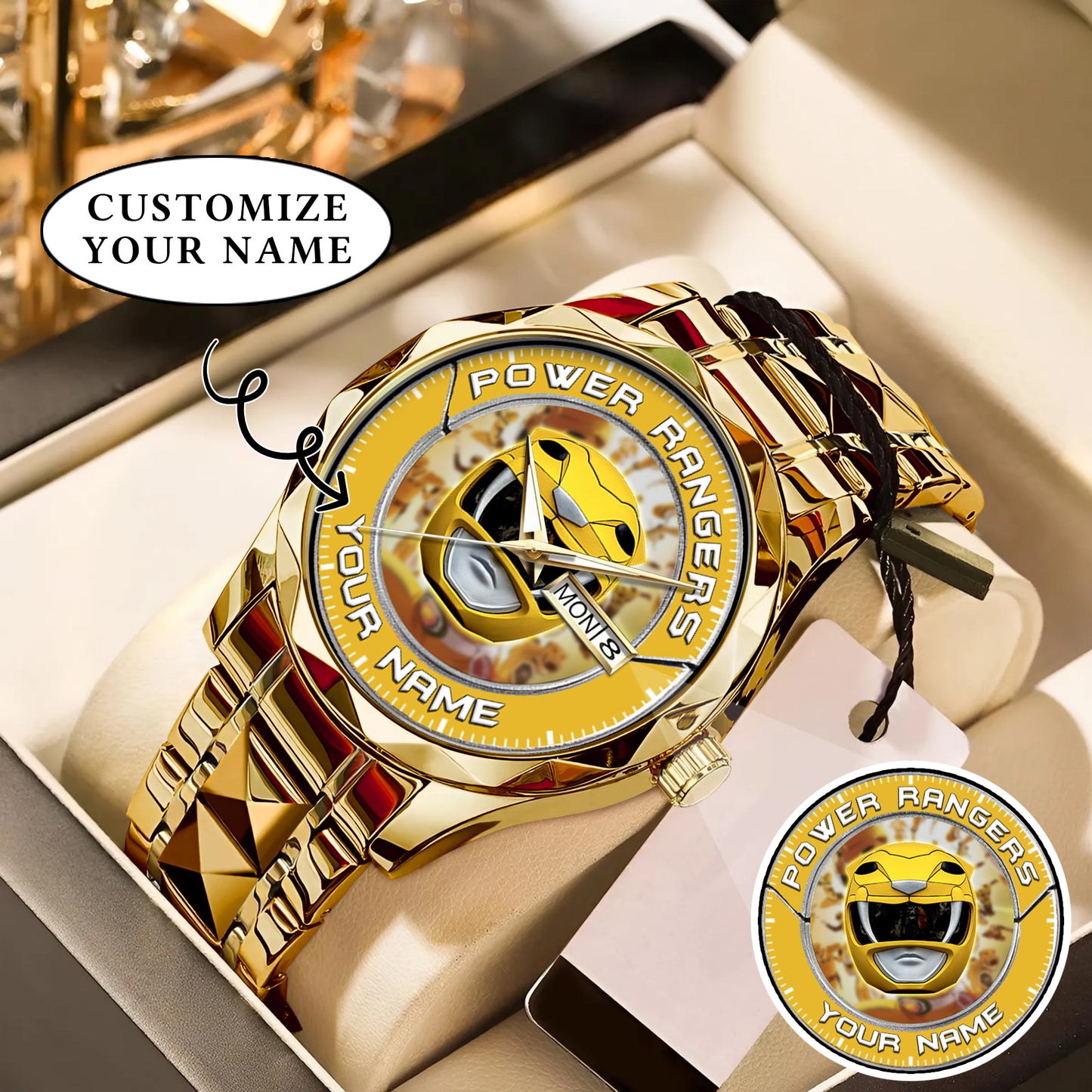 Mighty Morphin Power Rangers Yellow Ranger Helmet Custom Name Watch