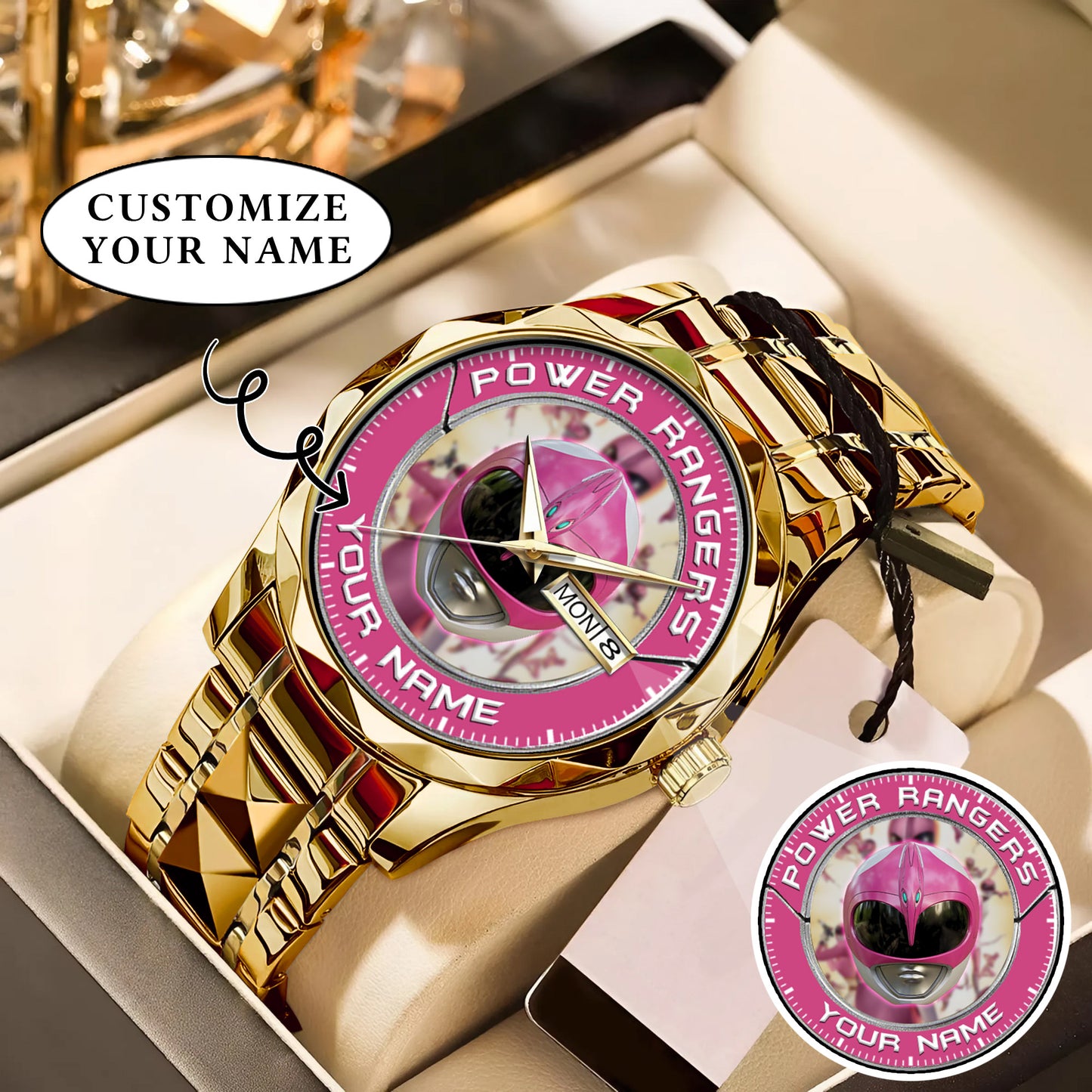Mighty Morphin Power Rangers Pink Ranger Helmet Custom Name Watch