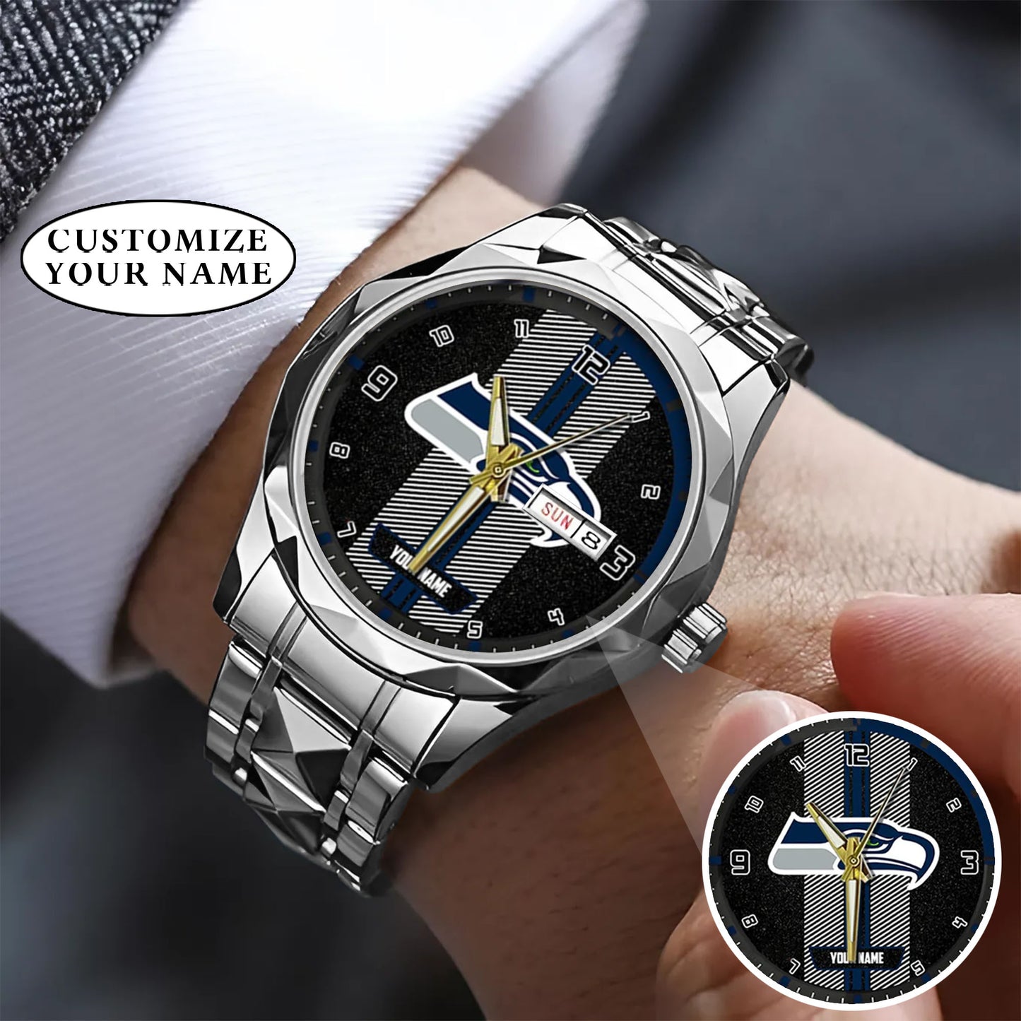 Personalized Seattle Seahawks Stainless Steel Watch