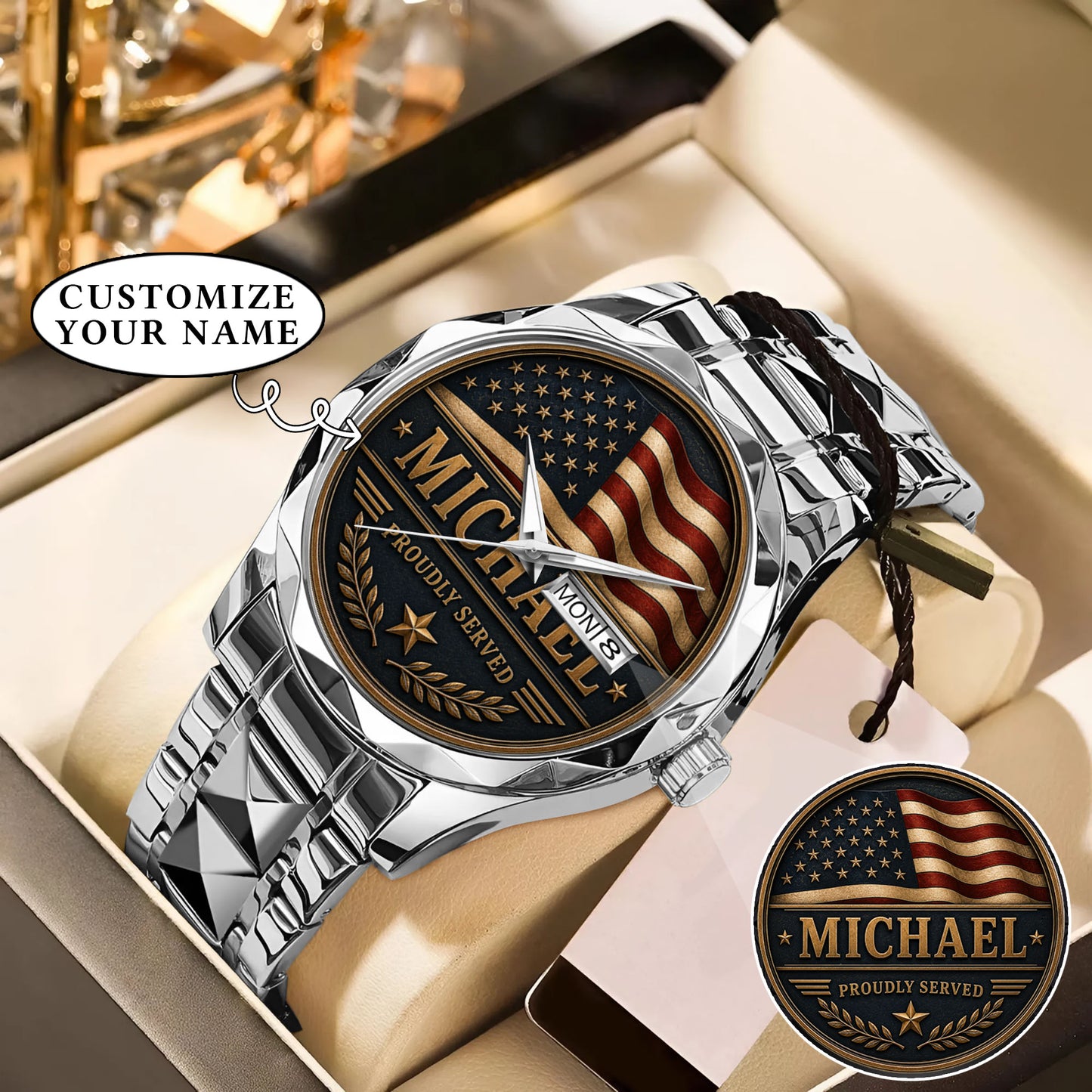Personalized Proudly Served USA Anniversary Steel Stainless Watch