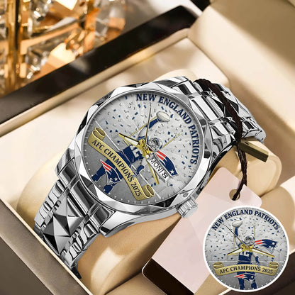 New England Patriots AFC Champions 2026 Stainless Steel Watch