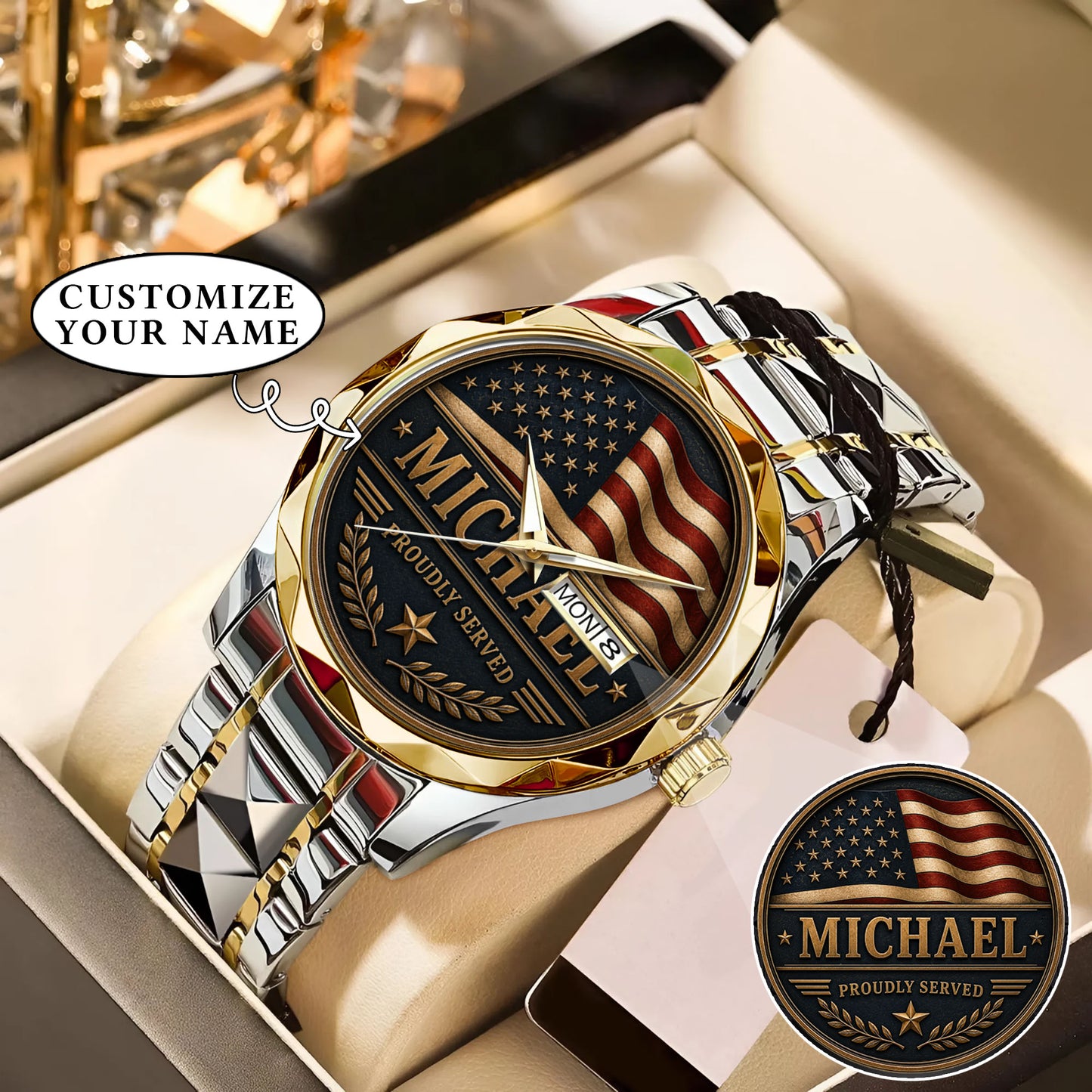Personalized Proudly Served USA Anniversary Steel Stainless Watch
