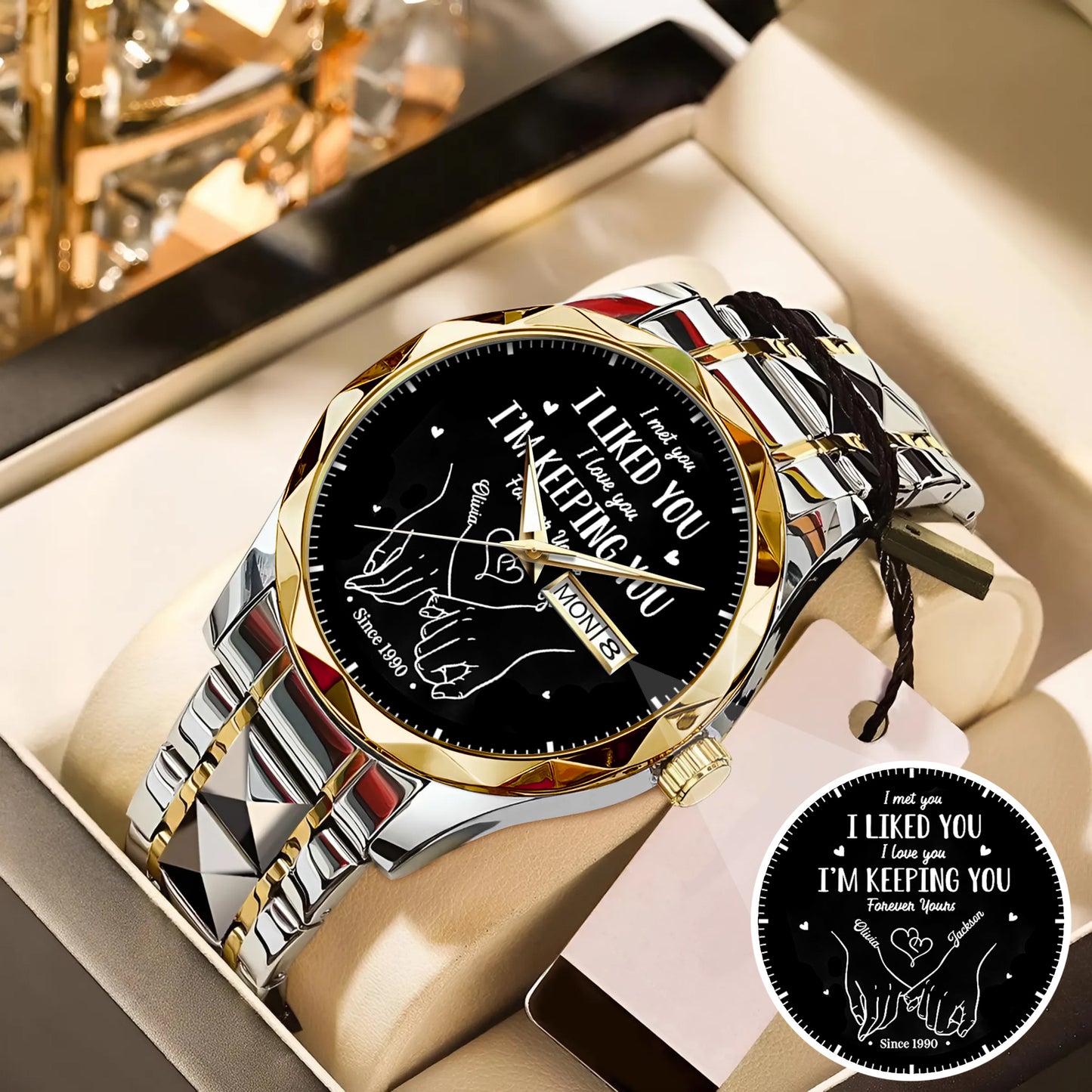 Personalized Couple Watch Set – Custom Names & Year – “I Liked You, I’m Keeping You” Romantic Gift for Couples