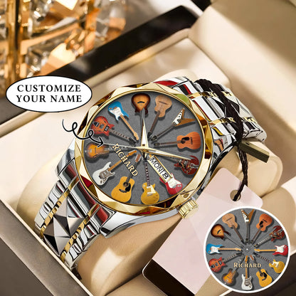 Personalized Guitar Lover Watch – Custom Name Timepiece with 12 Guitar Designs | Perfect Gift for Musicians & Music Fans