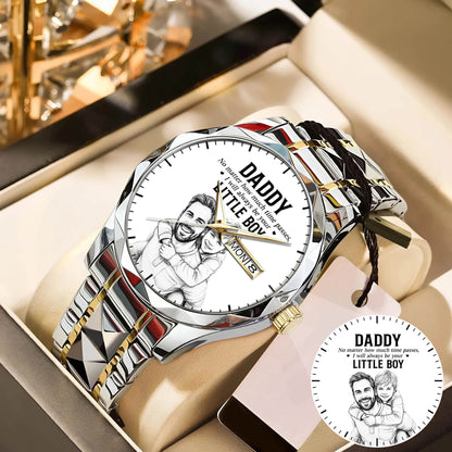 Personalized Photo Pencil Drawing Daddy Father Little Boy Watch