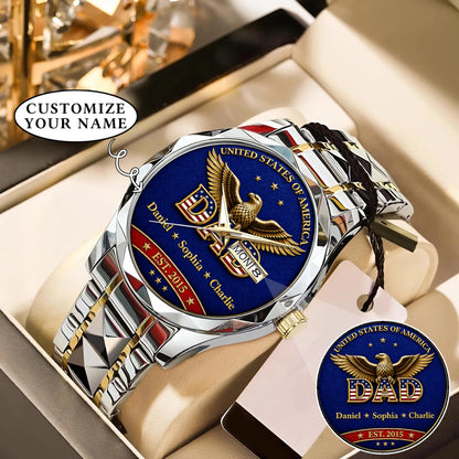 Personalized EST & Names for Independence Day Dad Watch