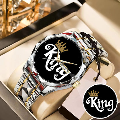 King & Queen Couple Watch Set – Matching Crown Watches for Couples – Romantic Gift for Valentine & Anniversary