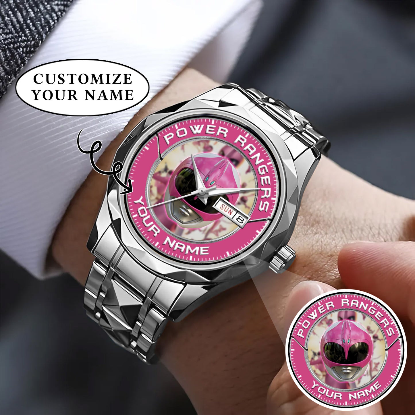 Mighty Morphin Power Rangers Pink Ranger Helmet Custom Name Watch