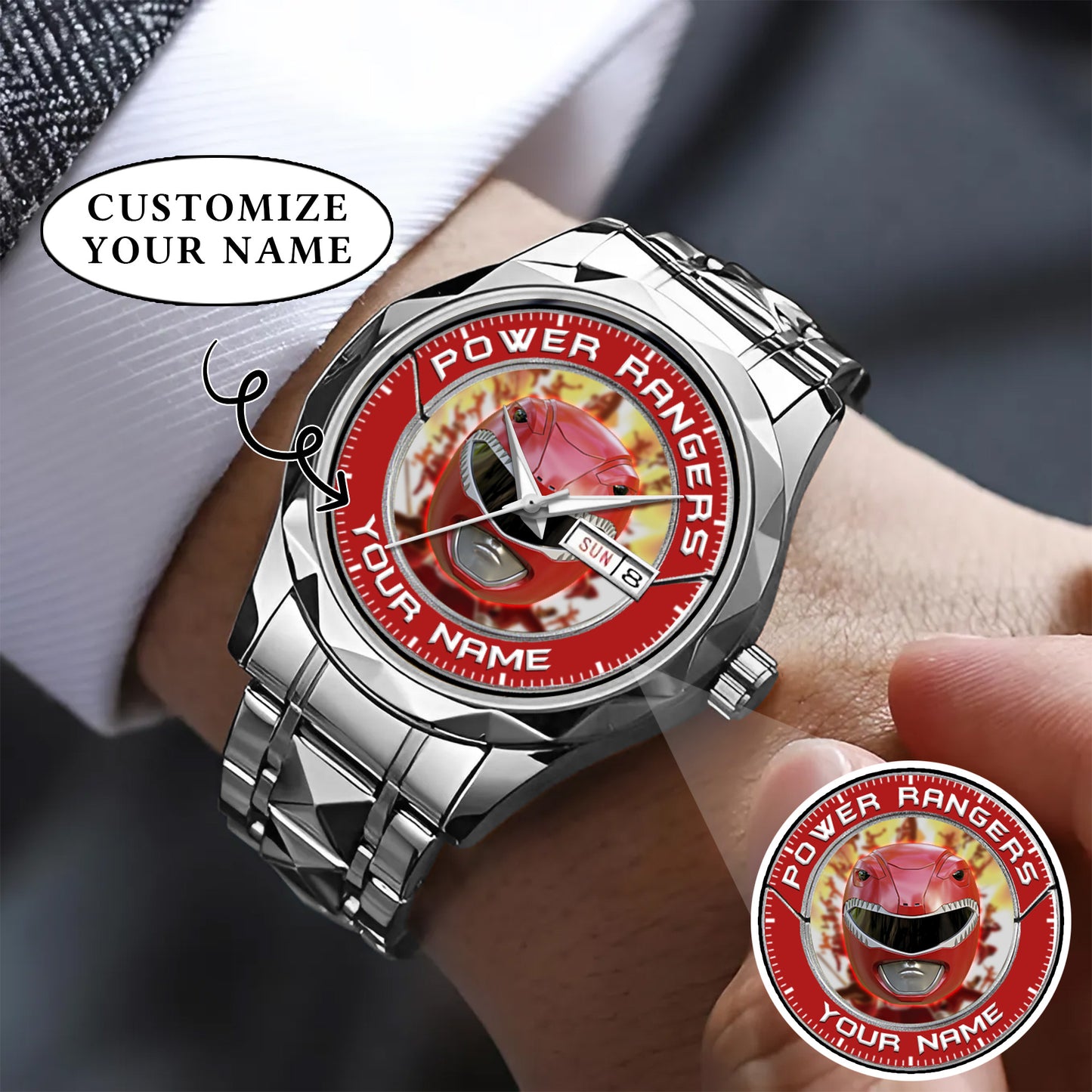 Mighty Morphin Power Rangers Red Ranger Helmet Custom Name Watch