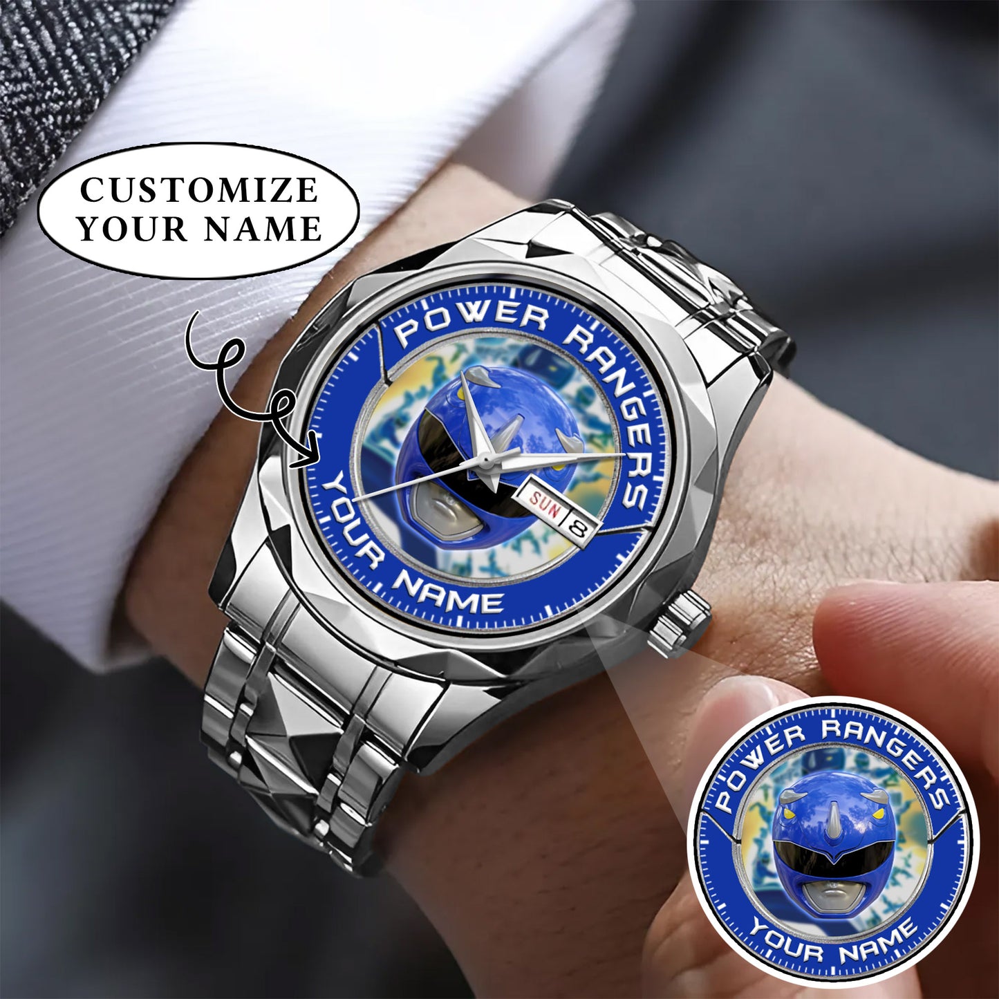 Mighty Morphin Power Rangers Blue Ranger Helmet Custom Name Watch