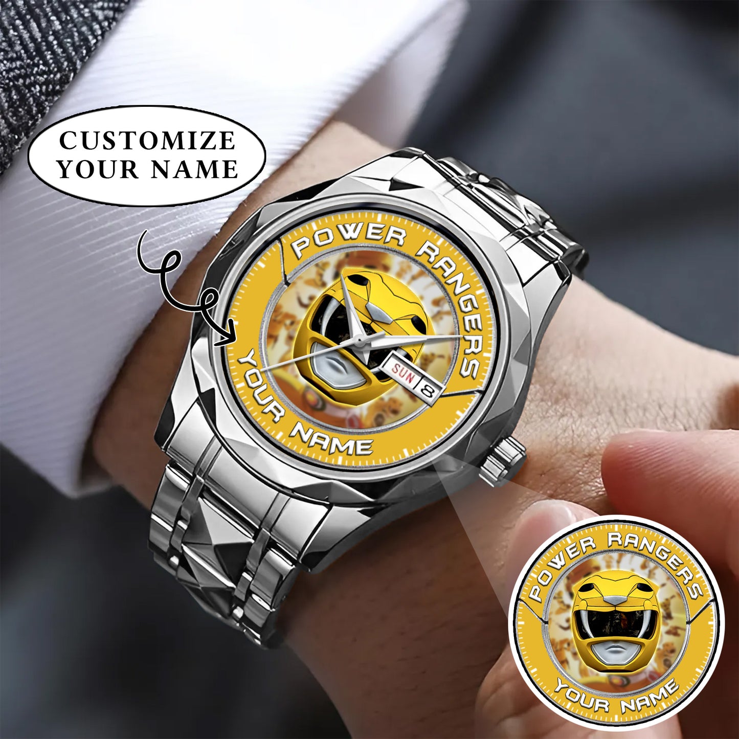 Mighty Morphin Power Rangers Yellow Ranger Helmet Custom Name Watch