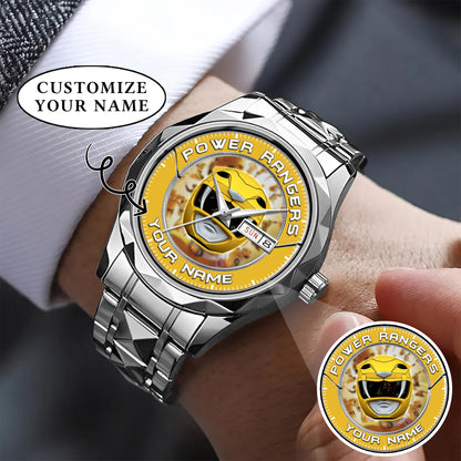 Mighty Morphin Power Rangers Yellow Ranger Helmet Custom Name Watch