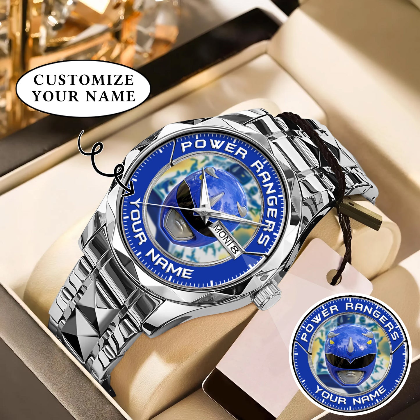 Mighty Morphin Power Rangers Blue Ranger Helmet Custom Name Watch