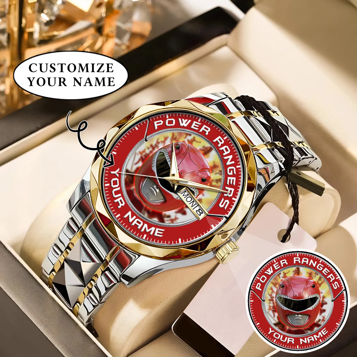 Mighty Morphin Power Rangers Red Ranger Helmet Custom Name Watch