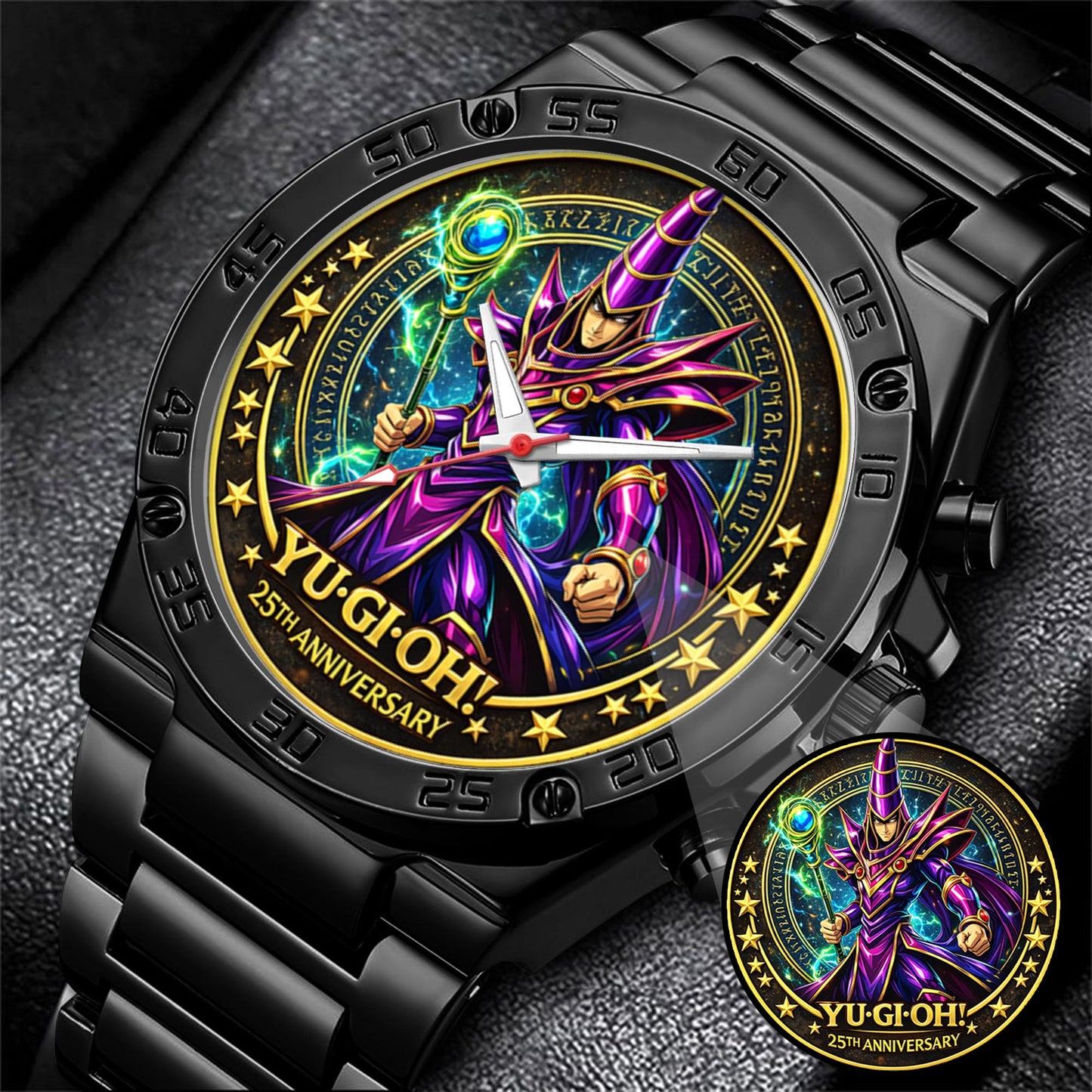 Anime Yugioh 25th Anniversary Coin The Dark Magician Custom Watch
