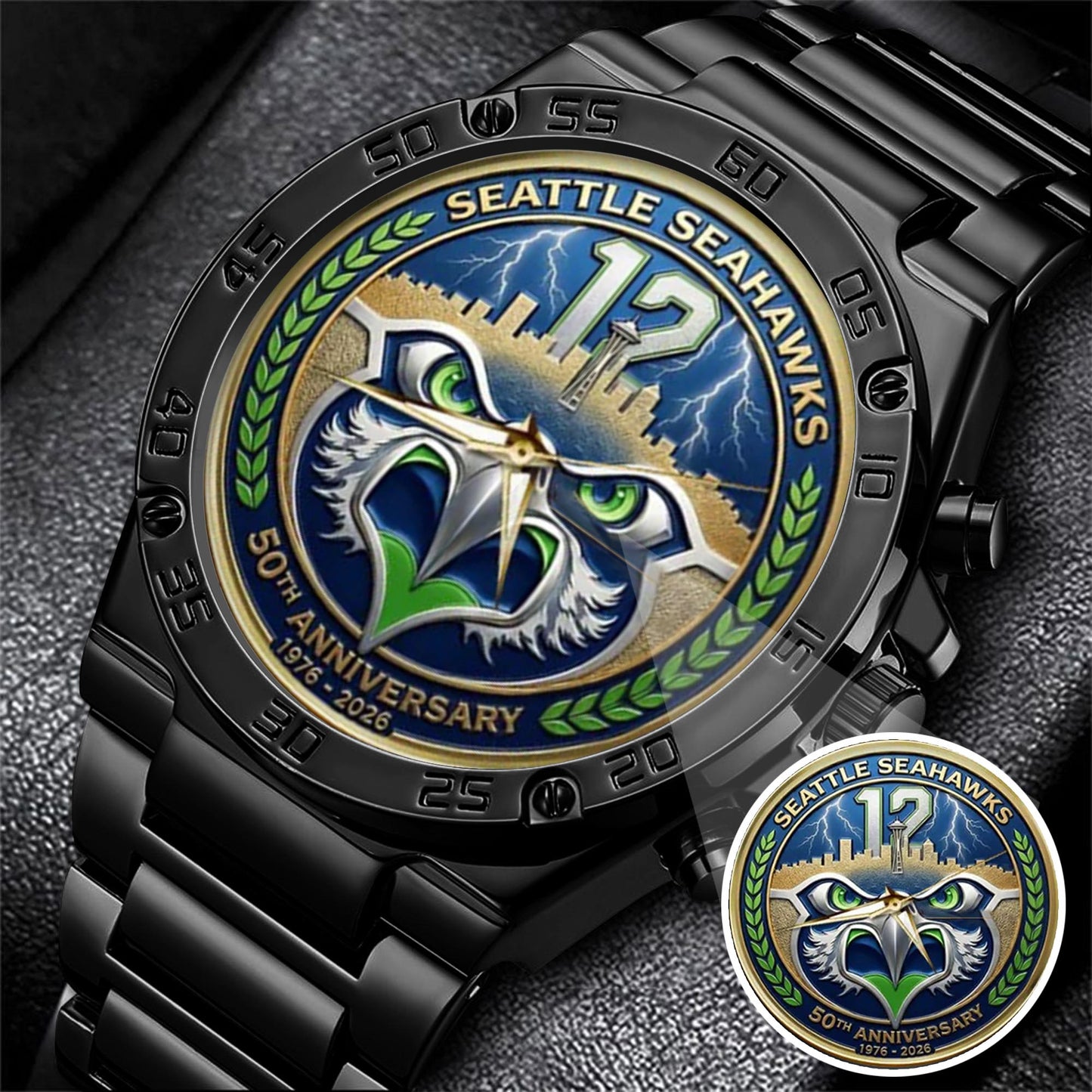 Seattle Seahawks 50th Anniversary Stainless Steel Watch
