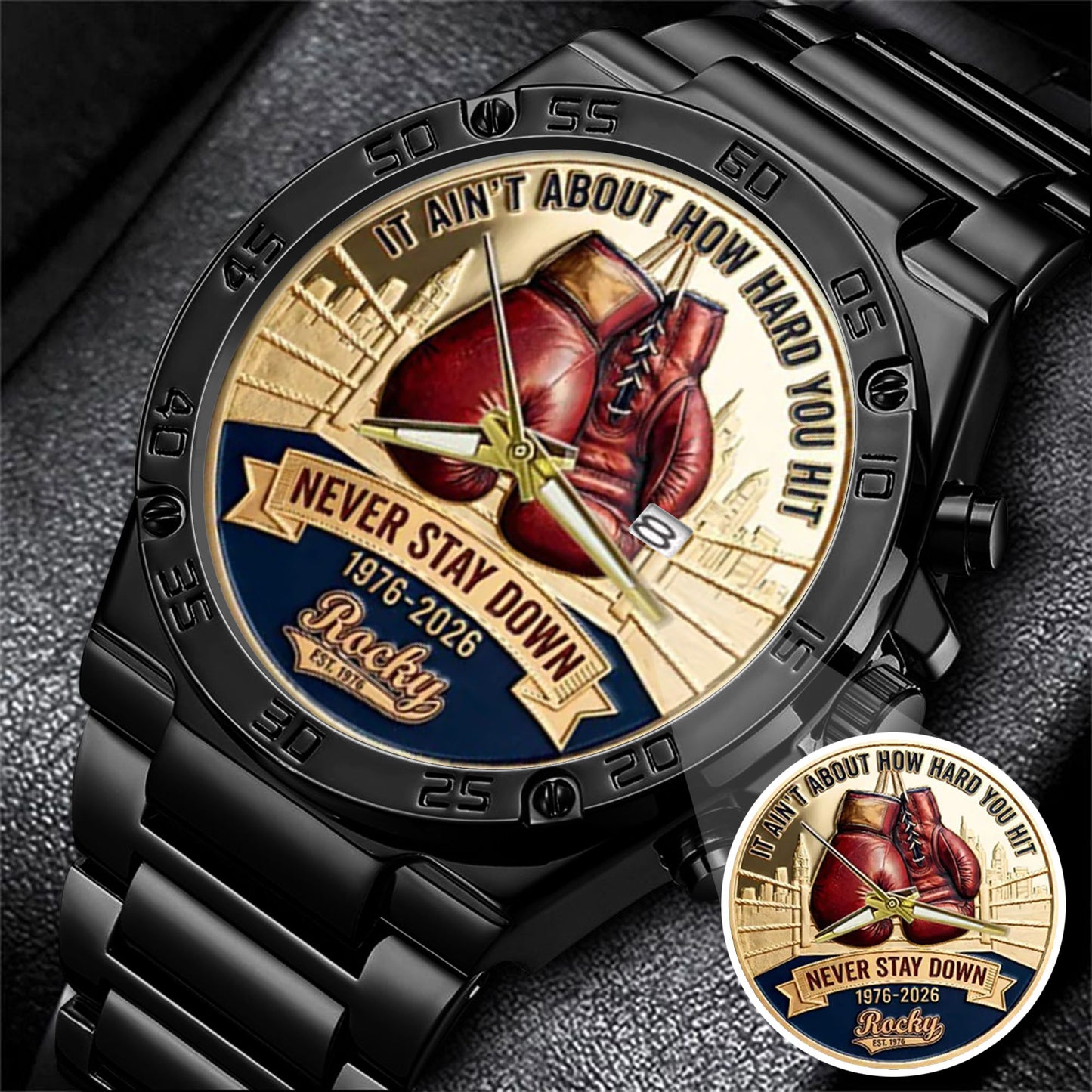 Rocky Balboa Never Stay Down 50th Anniversary Boxing Stainless Steel Watch