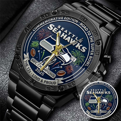 Seattle Seahawks Champions We Are 12 Loud and Proud Stainless Steel Watch