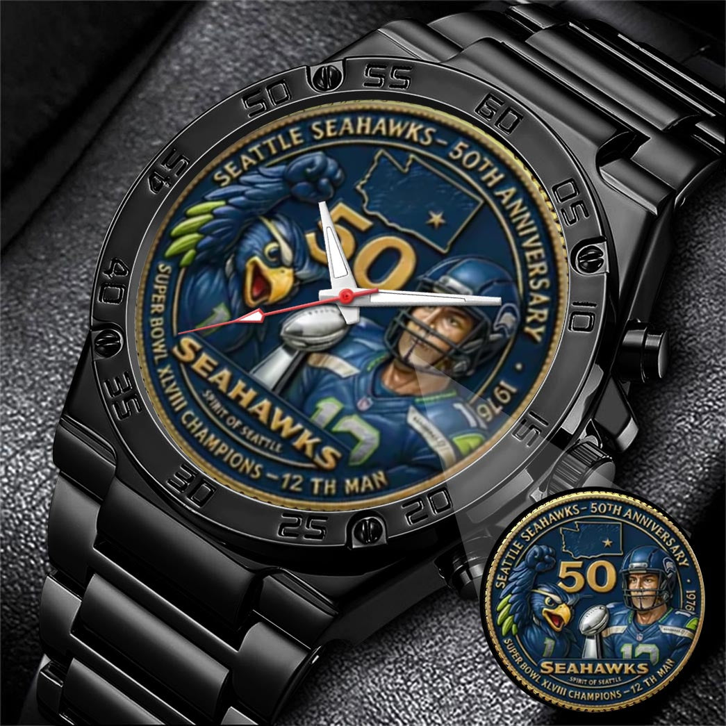 Seattle Seahawks 50th Anniversary Stainless Steel Watch