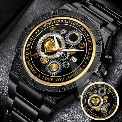 Personalized Gold Gear Heart Watch – Romantic Custom Quote Watch for Husband, Boyfriend, Anniversary & Valentine’s Day