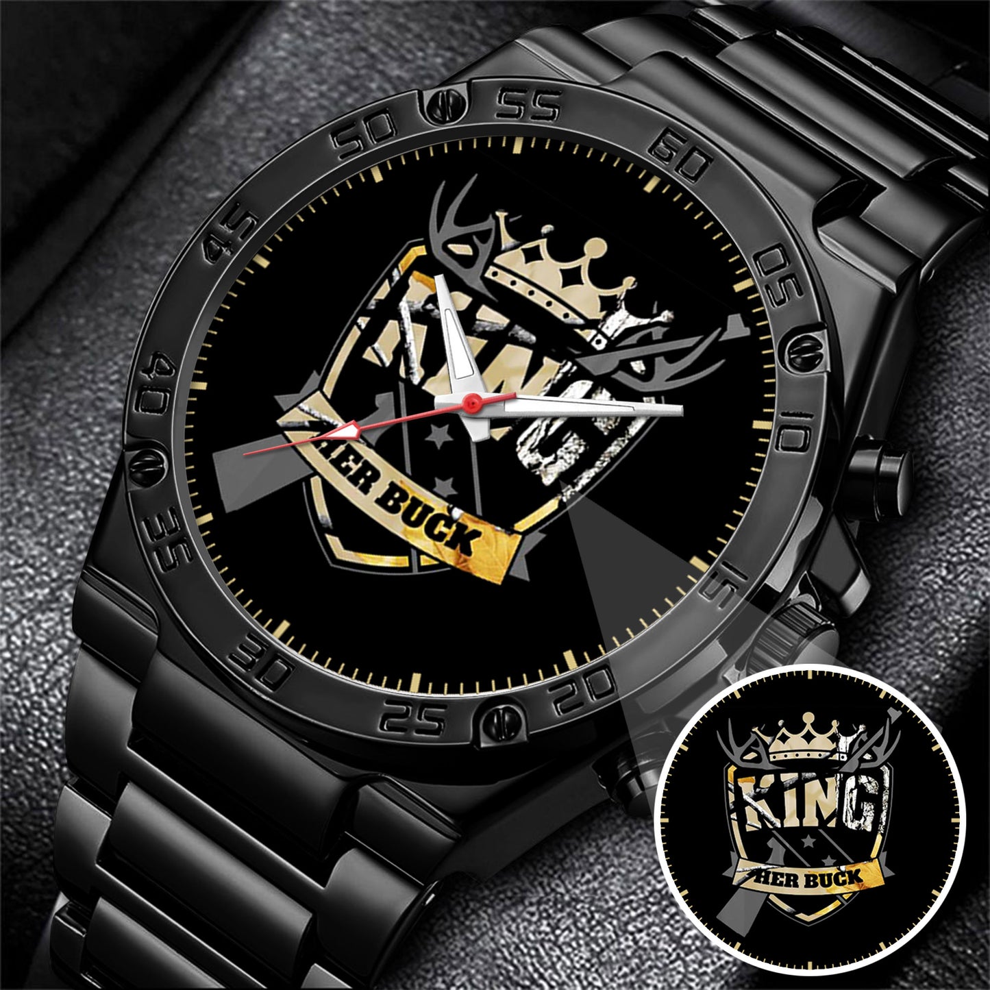King & Queen Couple Watch Set – “Her Buck & His Doe” Matching Crown Watches – Romantic Gift for Couples
