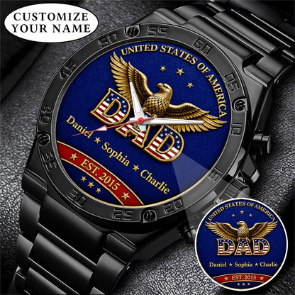 Personalized EST & Names for Independence Day Dad Watch