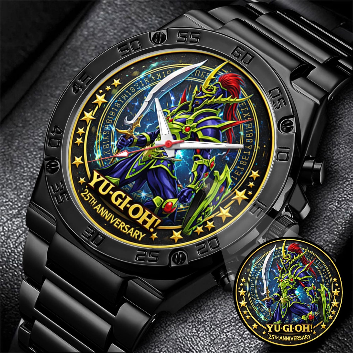 Anime Yugioh 25th Anniversary Coin Black Luster Soldier Custom Watch