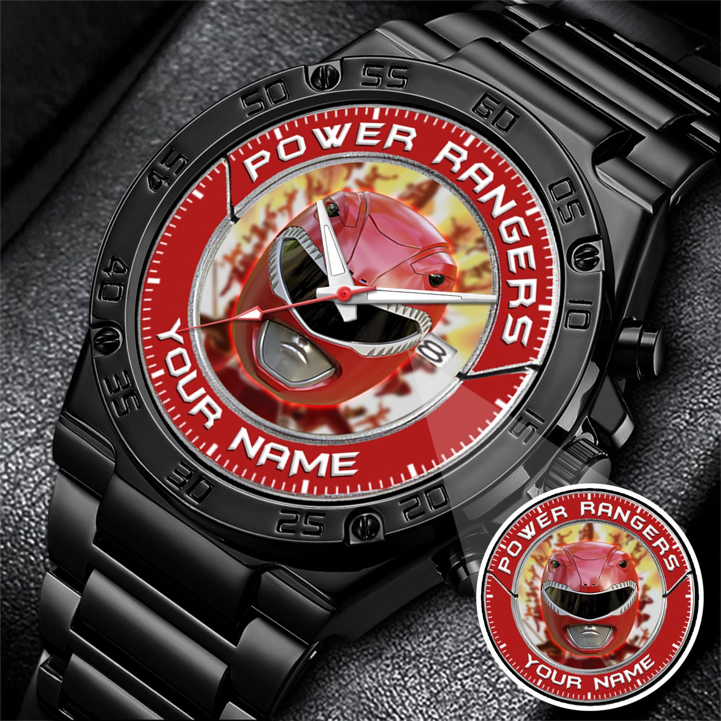 Mighty Morphin Power Rangers Red Ranger Helmet Custom Name Watch