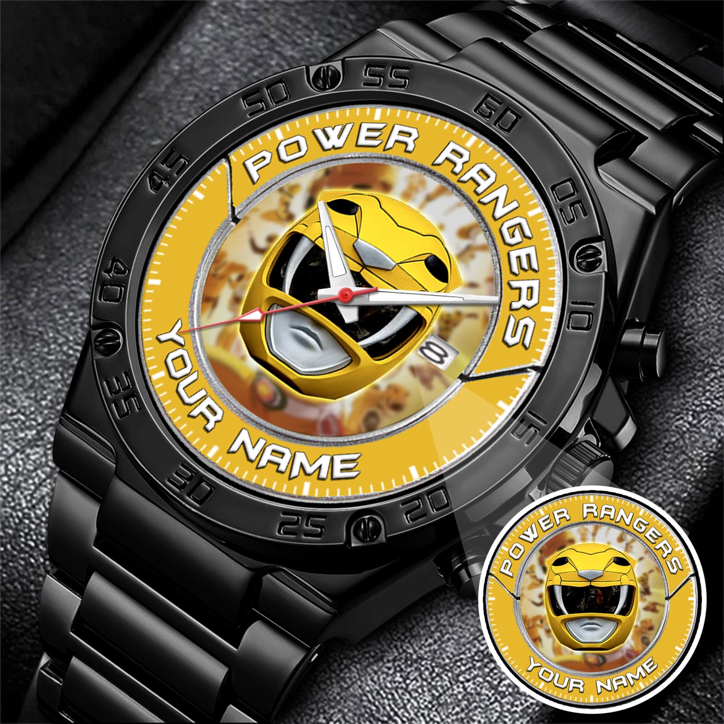 Mighty Morphin Power Rangers Yellow Ranger Helmet Custom Name Watch