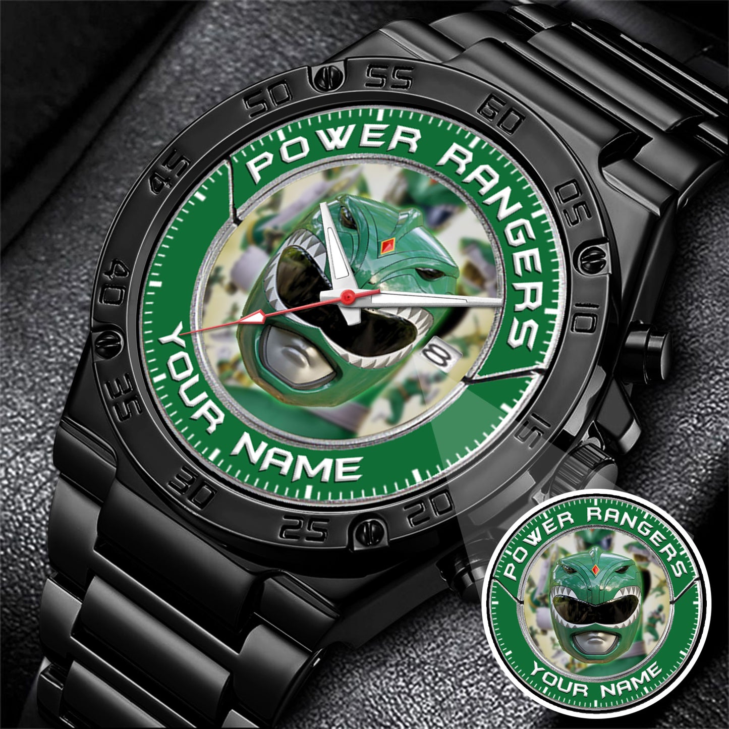 Mighty Morphin Power Rangers Green Ranger Helmet Custom Name Watch