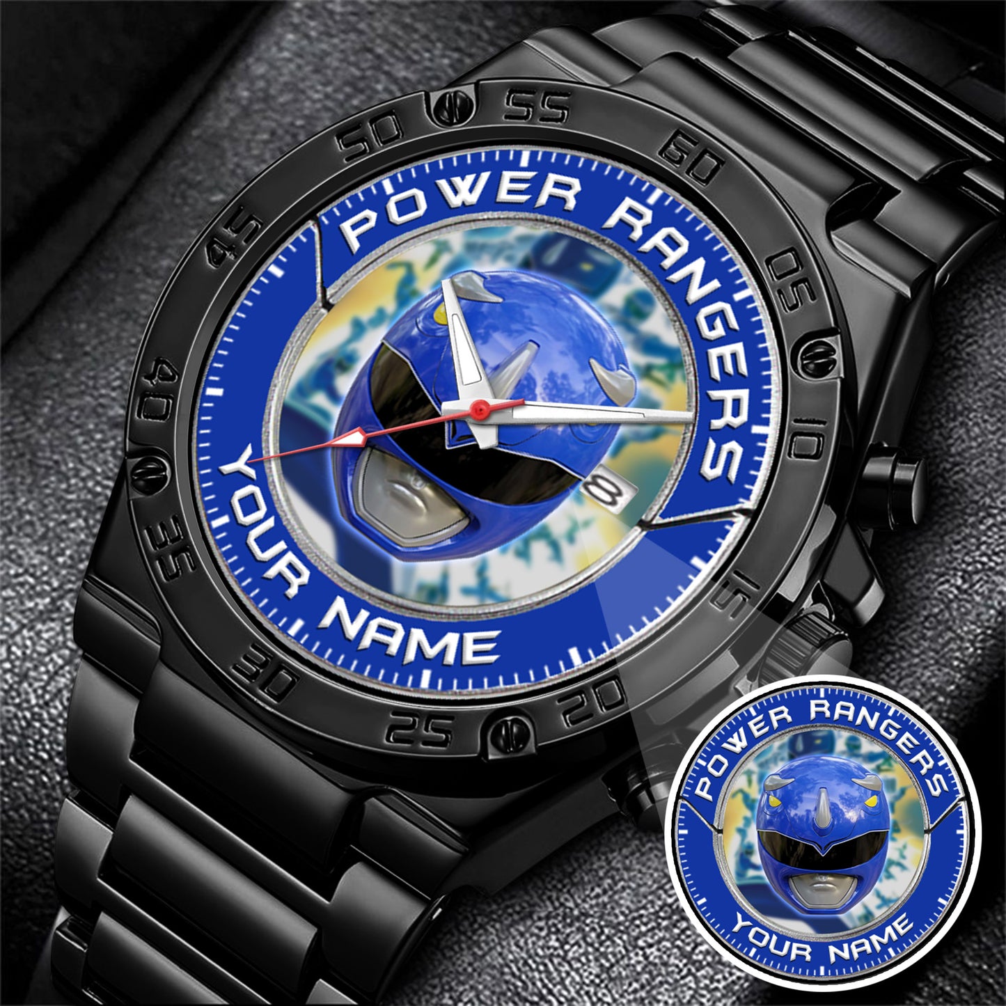 Mighty Morphin Power Rangers Blue Ranger Helmet Custom Name Watch