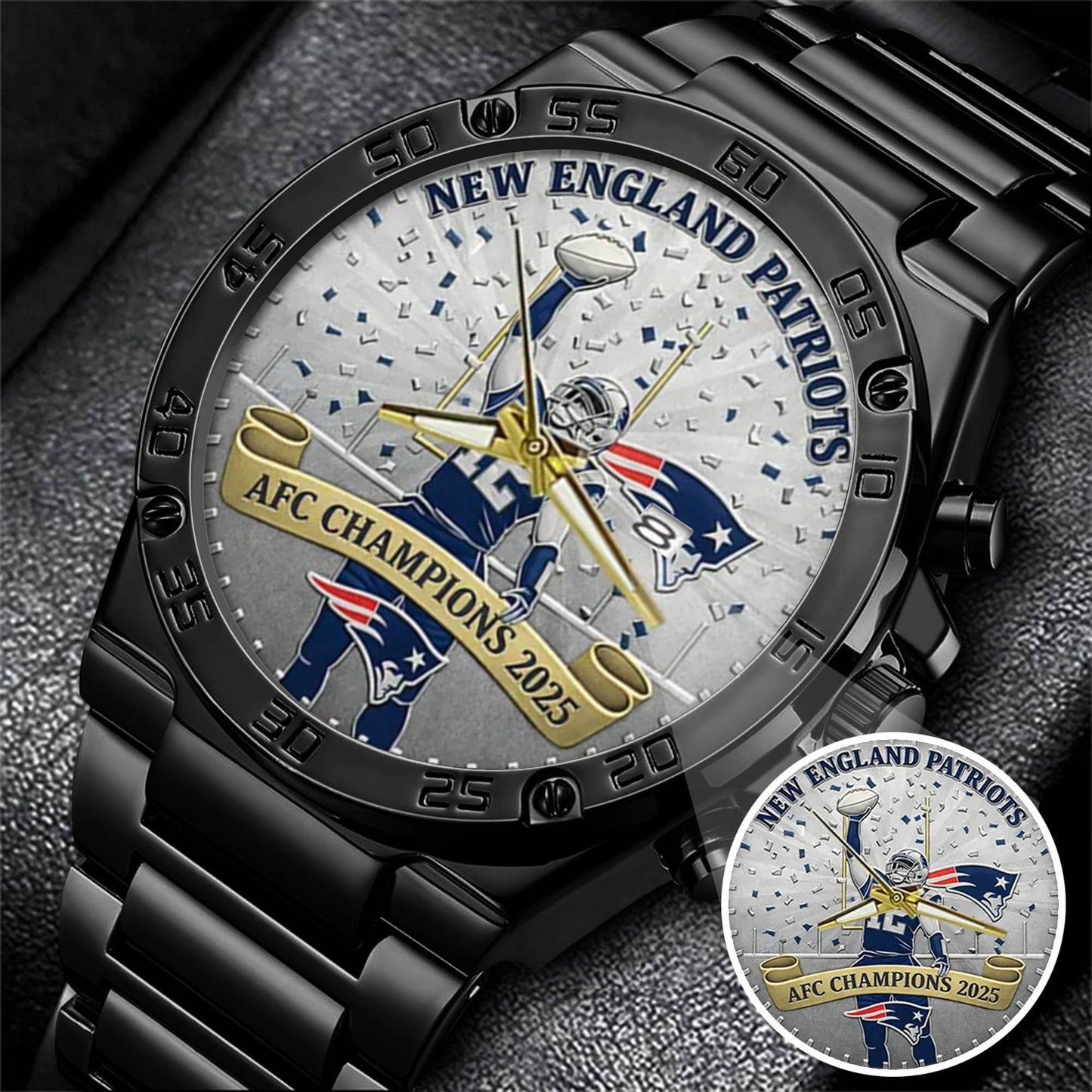 New England Patriots AFC Champions 2026 Stainless Steel Watch